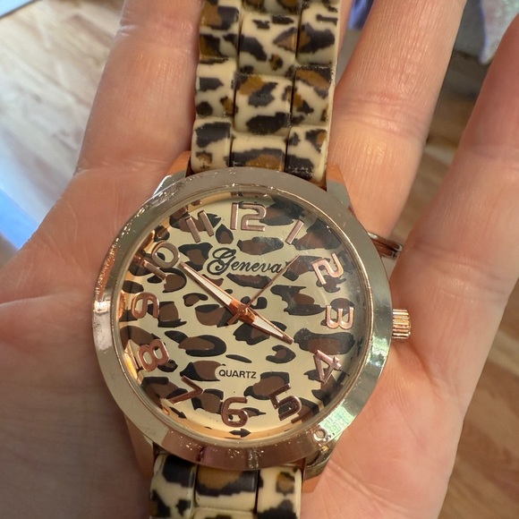 Geneva Gold and Brown Leopard Print Watch - Picture 2 of 5